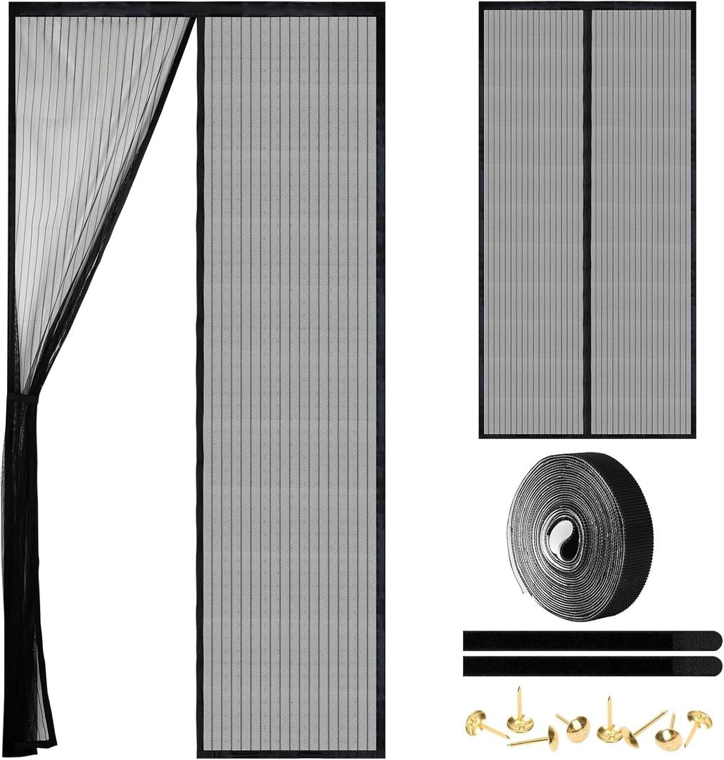 Magnetic Screen Door - Self Sealing, Heavy Duty, Hands Free Mesh Partition Keeps Bugs Out Let Breeze in- Pet and Kid Friendly - Keep Open Feature (Black, Fit Door Size 34 x 78 Inch)