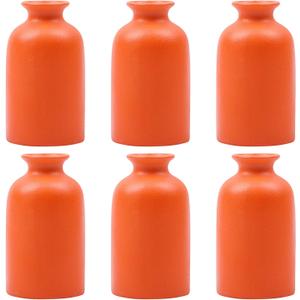 Orange Bud Vases Set of 6 - Mini Orange Ceramic Vases for Flowers, Modern Bud Vase for Table Decor, Boho Small Vase for Home Decor, Centerpieces in Bulk for Wedding, Home, Table, Party Decor