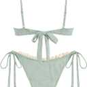 ZAFUL Women High Cut Bikini Sets String Sexy Swimsuit Two Piece Underwire Bathing Suit Brazilian Cheeky Cut Out Cute Swimwear (Green, M)