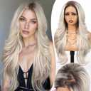 13x4 HD Lace Front Synthetic Wig for Women 26 Inch,Heat Resistant Long Wave Layered, Glueless Lace Front Wigs, Easy to Wear & StylePlatinum Blonde with Dark Roots