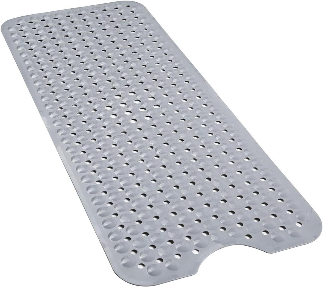 FLMHT Bath mat Non-Slip, Longer Bathtub mats, Shower mat, Innovative 310 Bubble Massage Suction Cups, Machine Washable, 40 x 16 inches, (Grey)