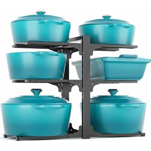 MUDEELA 6-Tier Pots and Pans Organizer under Cabinet, 13.78" Height Heavy Duty Pot and Pan Organizer Kitchen Cabinet Organization and Storage, Adjustable Pot Rack for Frying Pan, Cast Iron Skillet