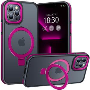 Magnetic Case for iPhone 13 Pro Max, with Invisible Ring Stand, Military Drop Protection, Shockproof Anti-Fingerprint Matte Protective Cover for iPhone 13 Pro Max, Hot Pink