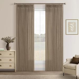 Latte Pinch Pleated Linen Curtains 84 Inches Length 2 Panels Rustic Tan Brown Light Filtering Back Tab Pleat Curtain with Hooks Rings 84 Inch Long Memory Trained Window Drapes for Living Room Bedroom