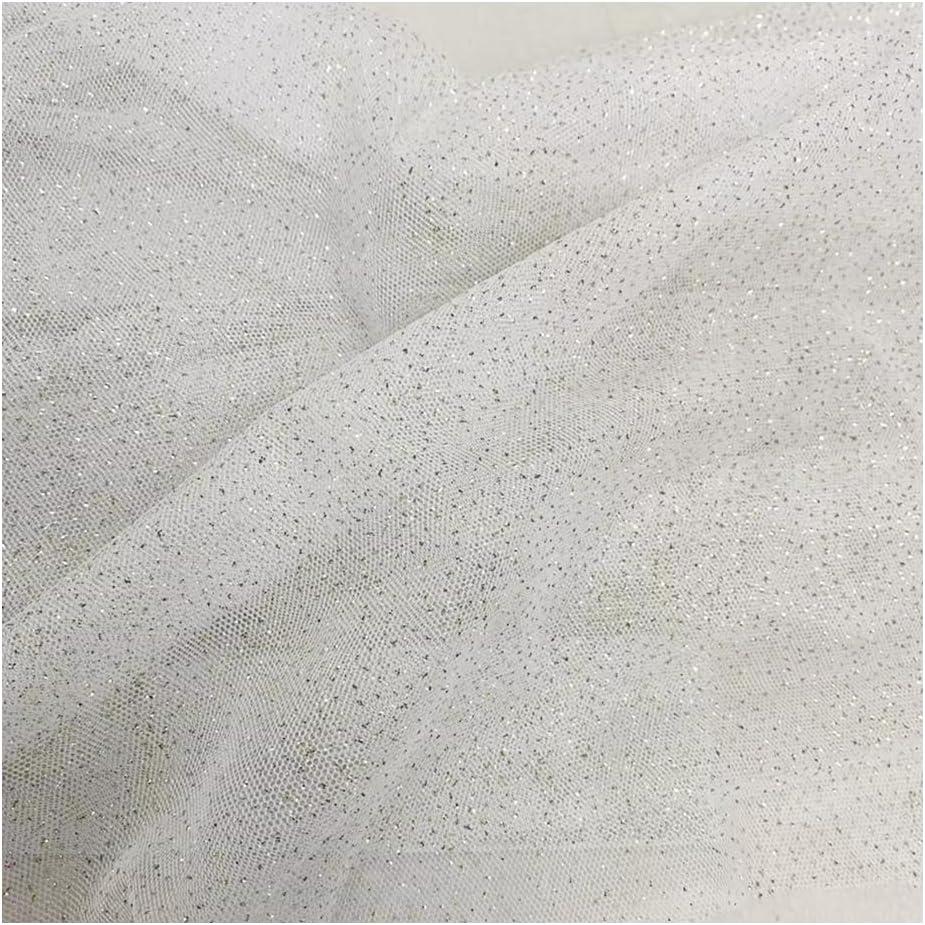 ECYC Ltd Sparkling Tulle Fabric Silver Glitter Sheer Fabric Glitter Tulle Sheer Fabric Bolt Tulle Netting Fabric Mesh for DIY Crafts, Sewing, Gift Wrapping, Wedding Party Decoration, 63" x 1.09 Yards (White)
