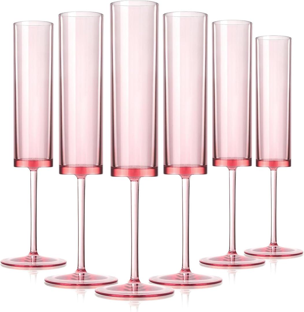 6 Pieces Acrylic Pink Champagne Flutes 5.4 OZ Square Champagne Glasses Stemmed Coupes Reusable Wedding Toasting Glasses Rose Bride Wine Glasses For Birthday Party Wedding Anniversary Christmas