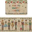 Artoid Mode Watercolor Nutcrackers Merry Christmas Decorative Kitchen Mats Set of 2, Home Party Low-Profile Kitchen Rugs - 24x35 and 24x59 Inch (Beige)