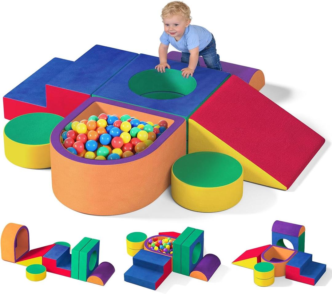 6 Pieces Toddler Climbing Toys Indoor, Crystal Velvet Foam Climbing Blocks for Toddlers 1-3, Baby Climbing Toys Soft Play Set for Climbing Sliding and Crawling (Balls not Included)