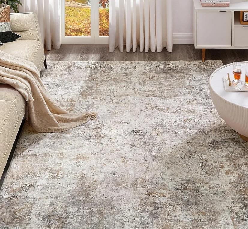 6x9 Area Rug Living Room Rugs - Washable Neutral Modern Abstract Soft Thin Large Rug Indoor Floor No Slip Rug Carpet for Bedroom Under Dining Table Home Office Decor - Brown Grey