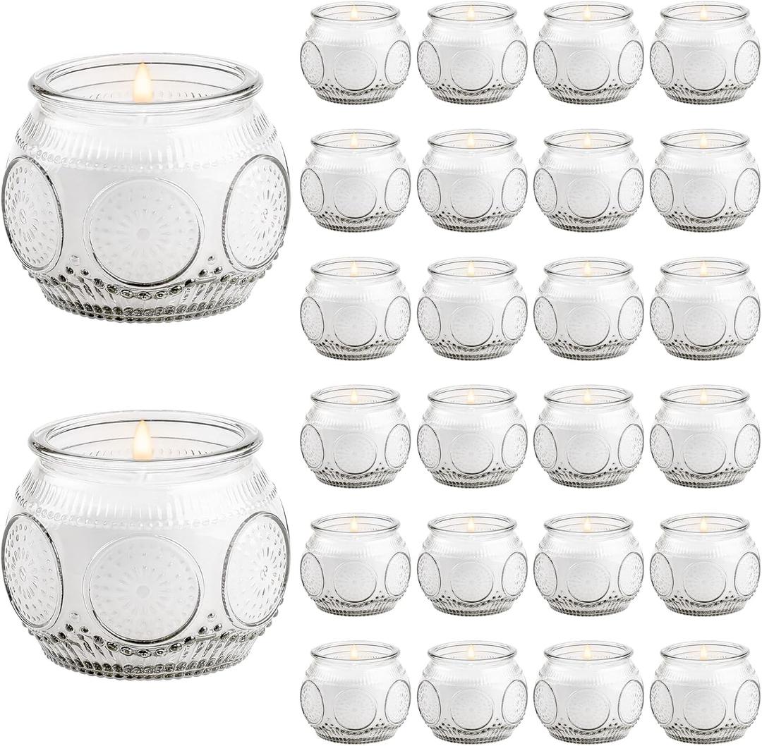 24 Pack of 4 Oz Mini Soy Candles, Vanilla Scented Candle Set in Vintage White for Home, Gifts, Party Favors, Spa & Relaxation It's a Very Holiday Gift to Give to Family and Friends!