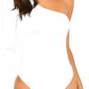 Allchic Womens Sexy One Shoulder Sleeveless Bodysuit Tops Scoop Neck Jumpsuits White M