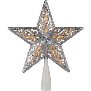 8.5" Lighted Silver Glitter Star Cut Out Design Christmas Tree Topper - Clear Lights, White Wire