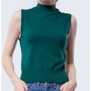 Turtle Neck Sleeveless, Dark Green, Medium