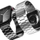 2-Pack Compatible for Apple Watch Band 49mm 46mm 45mm 44mm 42mm, Stainless Steel Replacement Strap Metal Bands for iWatch Ultra 3/2/1 Series 11/10/9/8/7/6/5/4/3/2/1/SE/SE2/SE3 Women Men,Black+Silver