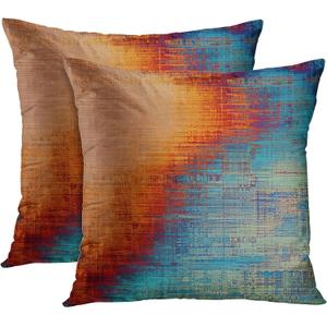 Emvency Set of 2 Orange and Blue Throw Pillow Covers Vintage Abstract Messy Rust Painting Decorative Pillow Cases Home Decor Standard Square 16x16 Inches Pillowcases
