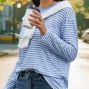 Gardenwed Long Sleeve Shirts for Women Striped Crewneck Loose Fit Basic Tops 2025 Fall T-Shirt (Blue, XXL)