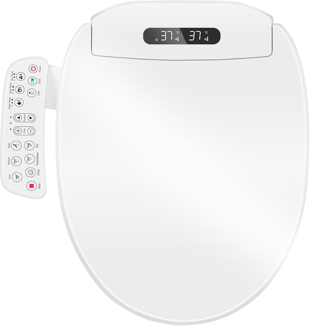 Electric Bidet Toilet Seat with Heated Seat, Warm Air Dryer, Endless Warm Water, Oscillating and Pulsating Spray Wash, Stainless Steel Self-Clean Nozzle, Sense Seat (Round)