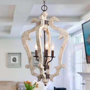 LOG BARN Farmhouse Chandelier Handmade Wood 3 Lights Fixtures Hanging for Dining Room, Foyer, Kitchen Island and Hallway