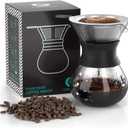 Coffee Gator Pour Over Coffee Maker Portable - 10.5oz High Heat Borosilicate Glass w/Reusable Stainless Steel Filter, Drip Coffee Brewer Pourover Dripper Set Carafe, 300ml Black