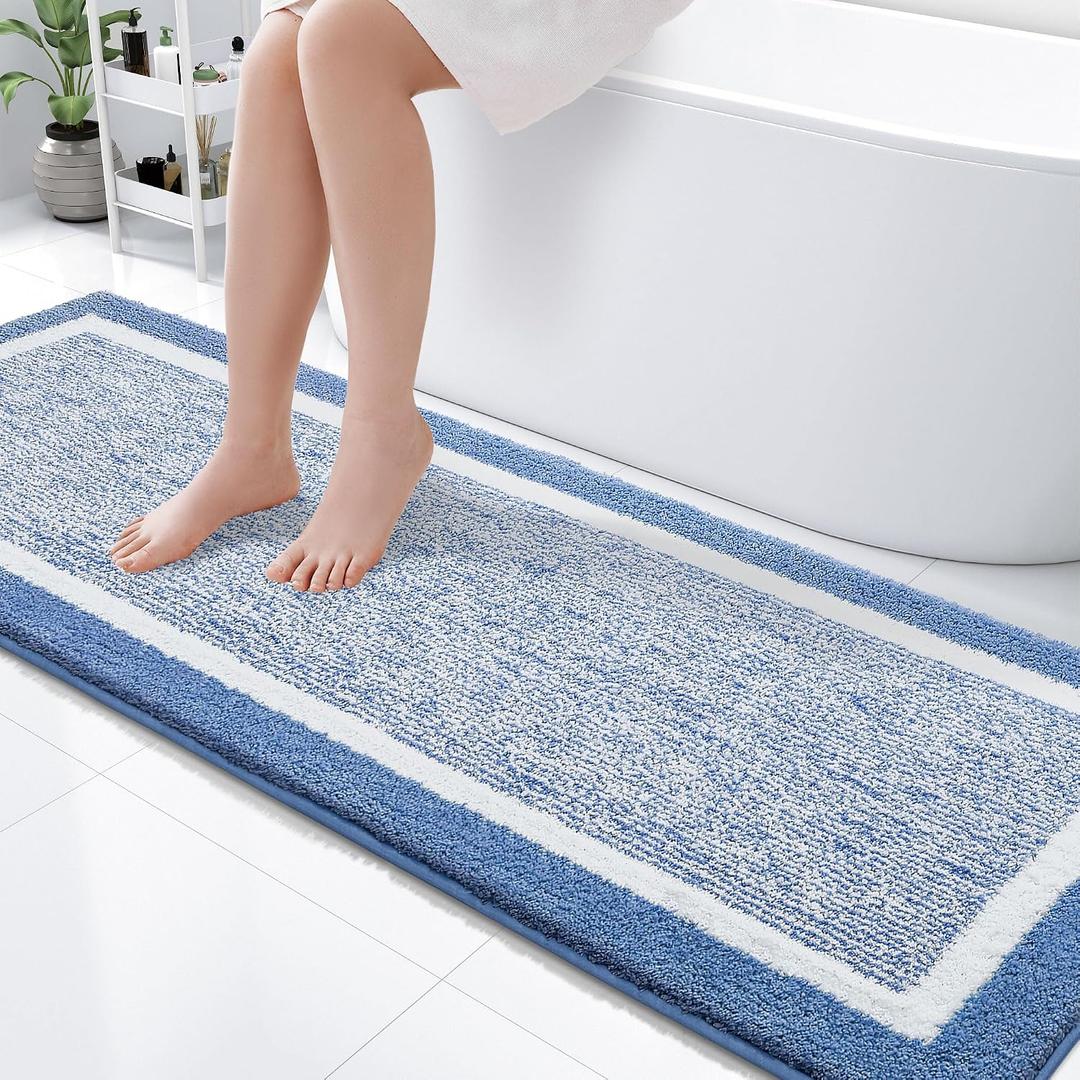 OLANLY Bathroom Runner Rug 70x24, Extra Soft and Absorbent Microfiber Bath Rugs, Non-Slip, Machine Washable, Quick Dry Shaggy Bath Carpet, Extra Long Bath Mats for Bathroom, Tub, Shower, Blue