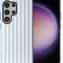 Compatible with Samsung Galaxy S25 Ultra Case,Glossy 2-in-1 Sleek All-Inclusive Dual-Layer Material Soft TPU + PC Back for Blue Stripes Geometric Pastel Summer Beach