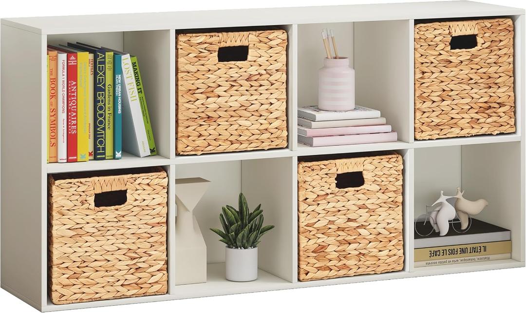 8 Cube Storage Organizer, Solid Wood Cube Shelf for 11" Storage Bins, White