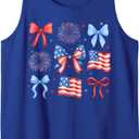 Retro USA Flag Coquette Bow 4th Of July Fireworks Patriotic Tank Top (Small, Royal Blue)