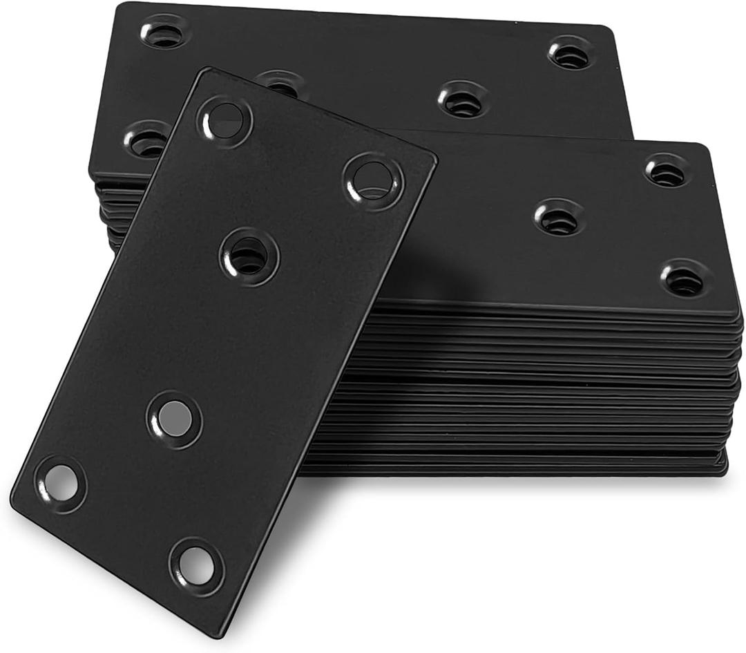 35-Pack Flat Mending Plates, 3-1/8 304 Stainless Steel Straight Mending Joining Plates, Heavy Duty Metal Brackets for Brace, Wood Furniture Fence Bookcase- Black