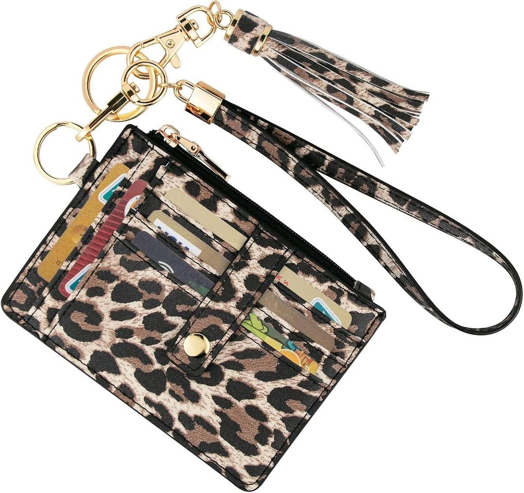 KNGITRYI Small Wristlet Wallets for Women RFID Credit Card Holder Wallet Keychain Wristlet Wallet Credit Card Wallets for Women (Leopard)