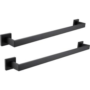 2 Pack Bath Towel Bars Matte Black 24-Inch Bathroom Towel Rail Square Towel Racks Kitchen Towel Holders Stainless Steel Towel Rods Wall Mount Towel Hanger