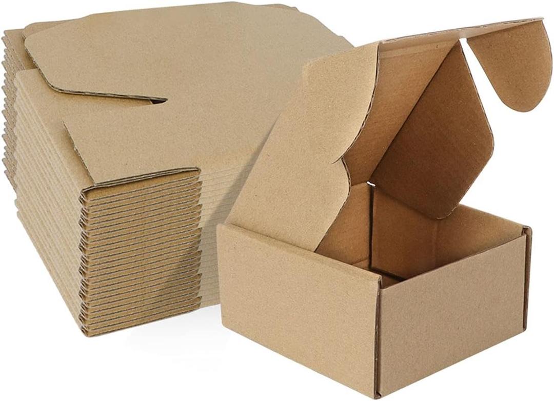 MEBRUDY 4x4x2 Inches Shipping Boxes Pack of 25, Small Corrugated Cardboard Box for Mailing Packing Literature Mailer (Brown)