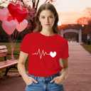 Valentines Shirts for Women Valentines Day T-Shirt Heartbeat Pattern Tee Tops (Red, XL)