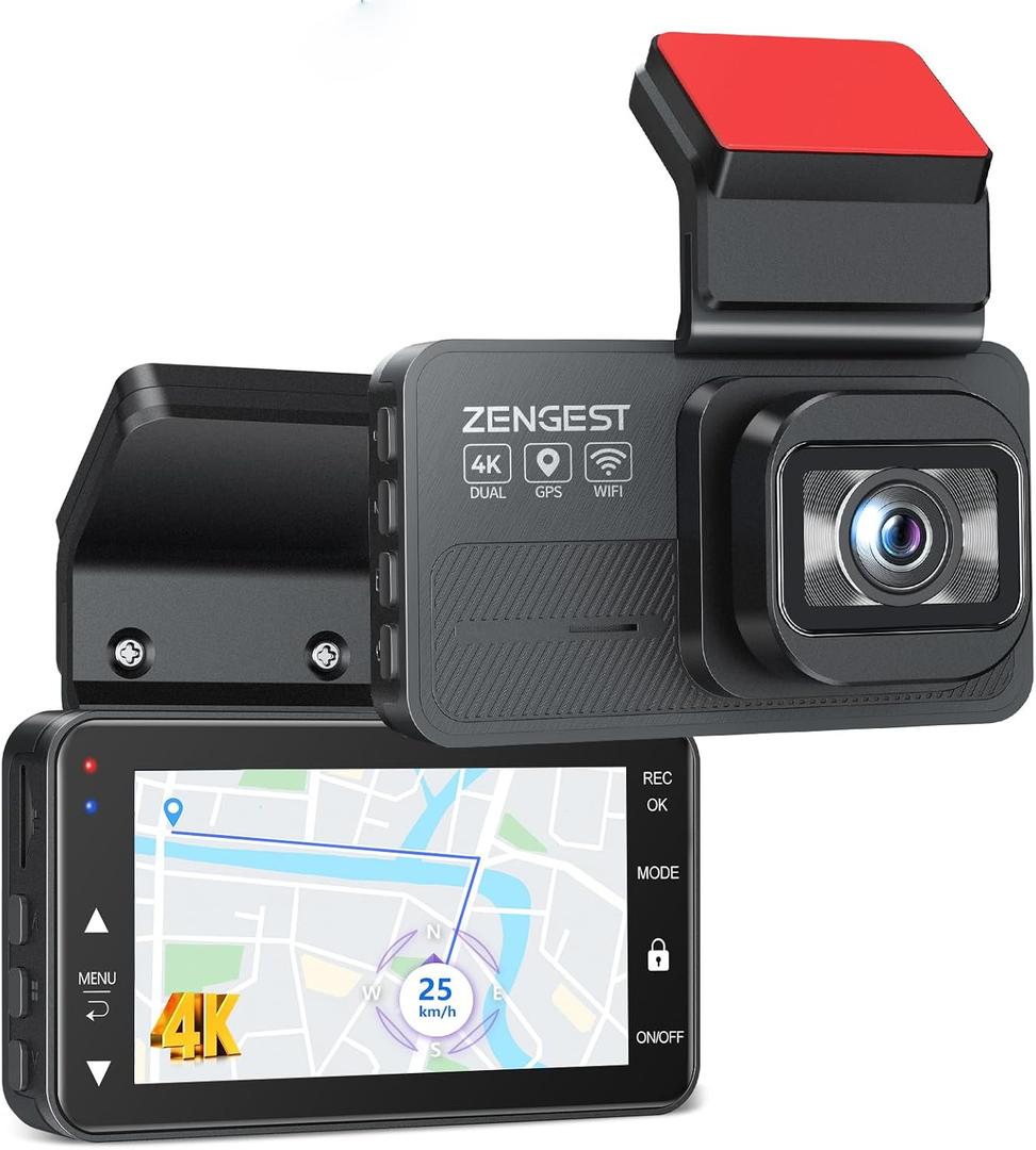Dash Cam Front and Rear, 4K+1080P FHD Dual Camera with ADAS, GPS, 5G WiFi & App Control, 64GB Card Included, G-Sensor, Night Vision, Loop Recording, 170Wide Angle, WDR, 24H Parking Mode