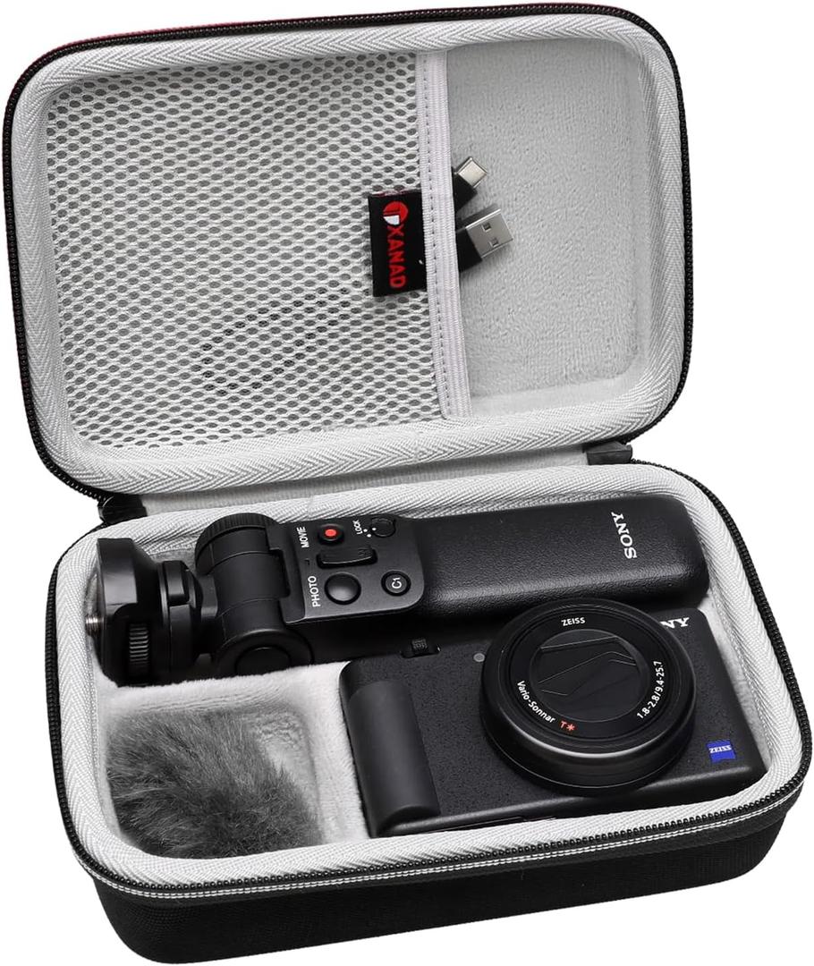XANAD Travel Case for Sony ZV-1F / ZV-1 / ZV-1 II Digital Camera with Vlogger Accessory Kit Tripod (GP-VPT2 BT) and Microphone,Mesh Pocket for USB Battery Charger(Grey)