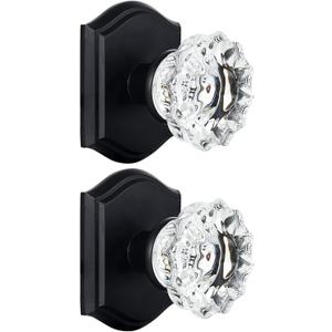 2 Pack Glass Dummy Door Knobs, Antique Inactive Crystal Half-Dummy Door Knobs for Hall and Closet, Matte Black