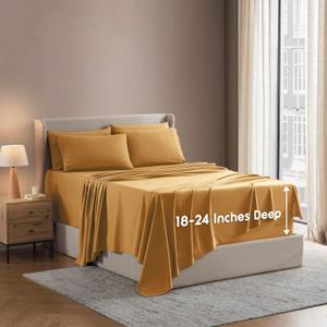 Nestl Extra Deep King Sheet Set - 6 Piece Breathable & Cooling Sheets - Hotel Luxury Bedding Set w/18-24 Inch Deep Pockets - Easy & Secure Fit - Super Soft, Wrinkle Free & Comfy - Camel Gold