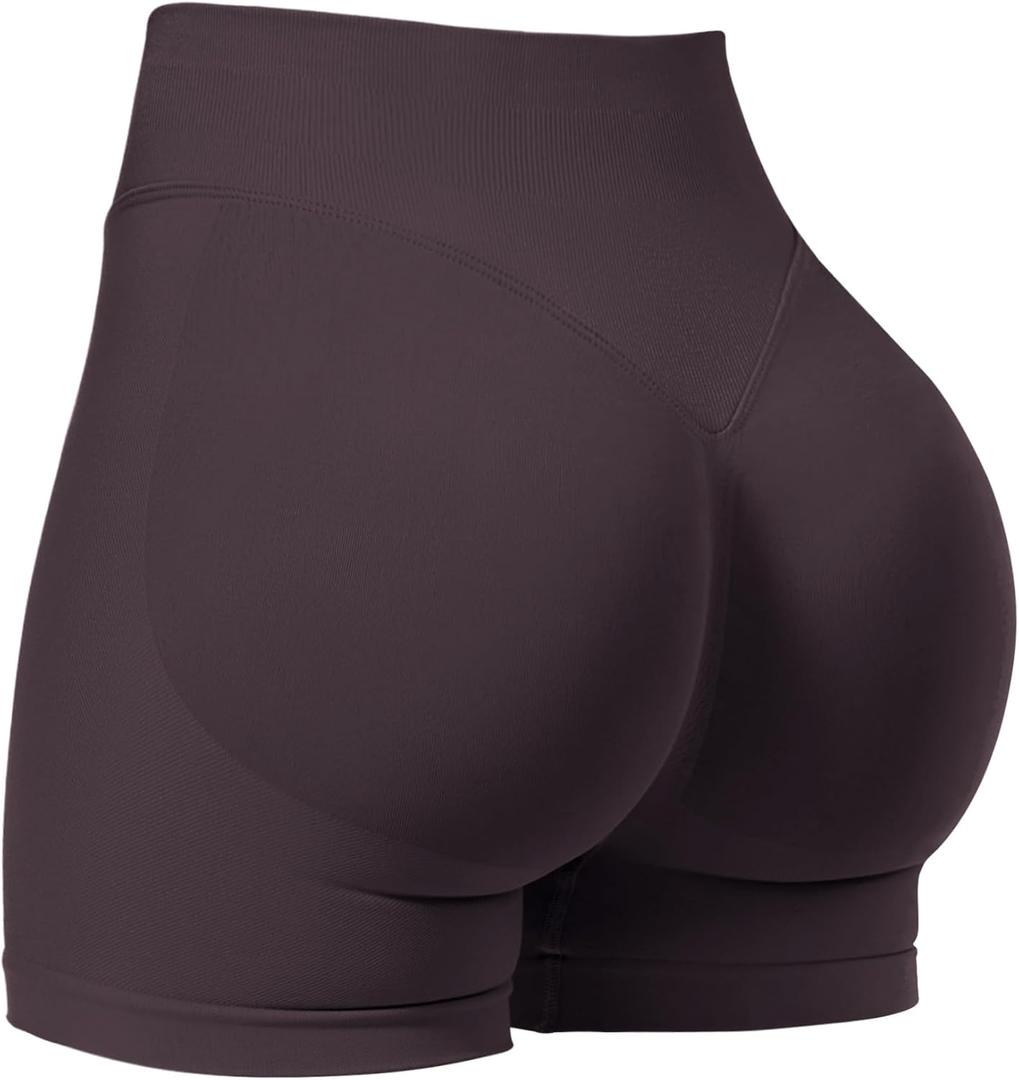 VOYJOY Women Workout Impact Shorts 2.5"/ 3.6"/ 4.5"/ 6" Scrunch Butt Lifting Gym Seamless Booty Biker Shorts (Small, Dark Brown)