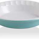 Sweejar Ceramic 10.4 Inch Pie Pan, Deep Porcelain Round Dish, Non-Stick Baking Plate for Pumpkin and Apple Pies, Farmhouse Design (Turquoise)
