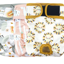 Langsprit Washable Female Dog Diapers (3 Pack) Doggie Reusable Small Medium Large Dog Diapers for Doggy Puppy Female in Period Highly Absorbent Dog Heat Panties (Medium, Rabbit, Owl, Lion)
