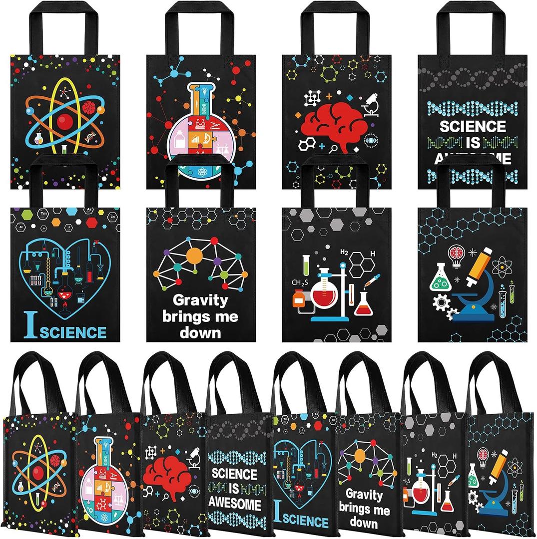 Ferraycle 24 Pcs Science Party Favor Bags Party Decorations for Lab Week 2026 Laboratory Supplies Books, Stationery Goodie Gift Treat Bag(Black,Cool)