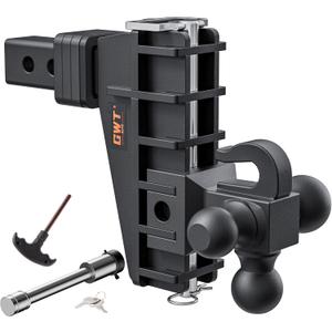 Adjustable Trailer Hitch with Hook, Tri-Ball (1-7/8" x 2" x 2-5/16") Drop Hitch, Fits 2-Inch Receiver, 6 Inch Drop Hitch, 17000 LBS GTW-Class 3 Tow Hitch for Heavy Duty Truck, Solid Ball Mount (2 inch 6 drop w/ hook)