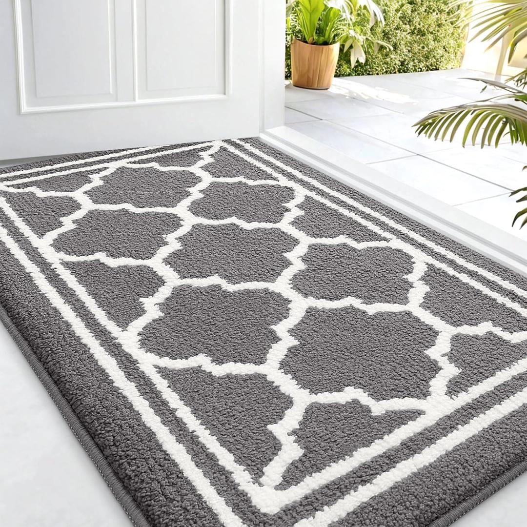 Buganda Indoor Door Mat, Dirt-Resistant and Absorbent Doormat, Anti-Slip, Low Profile Floor Mats for Inside Entryway, Front, and Back Door Entrance (32x20 Inches, Grey)