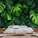 Tropical Green Leaves Background Mural, Large Wall Background Wallpaper, Decorate The Bedroom, Bathroom, Living Room Walls(Non-self-Adhesive)