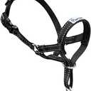 Pawaboo Dog Muzzle, Head Halter Collar for Dog, Pet Dogs Nylon Reflective Adjustable Loop Anti-Biting Barking Control Easy Fit Dogs StopsPulling Head Leash, Medium Size, Black