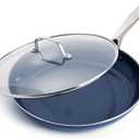 Blue Diamond 12" Nonstick Frying Pan with Lid, Diamond Infused PFAS & PTFE-Free Ceramic Skillet, Dishwasher & Oven Safe, Stay Cool Handle, Durable Non Toxic Metal Utensil Safe, Glass Lid, Blue
