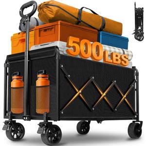 Wagons Carts Foldable Heavy Duty Collapsible Wagon for Groceries, Apartment Moving & Storage Wagon cart with Wheels Foldable,Portable Folding Wagon for Yard Work, Travel, Shopping,Picnic & Beach