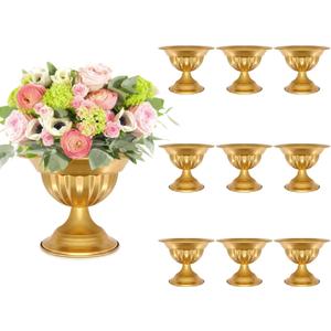 Gold Flower Vases for Centerpieces: Wedding Compote Bowl 5.1 Inch Small Urn Vase Metal Pedestal Vase for Table Party Event Set of 10