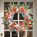 Fall Wreath for Front Door 24 Inch, Fall Door Wreath with Colorful Maple Lambs Ear Leaves for Door Reef Porch Home Farmhouse Thanksgiving Decorations Wedding Spring Winter Summer