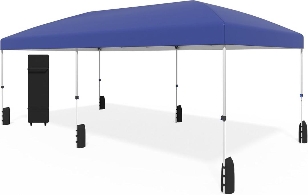 10x20 Pop Up Canopy - Instant Setup Beach Tent with Wheeled Carry Bag, 12 Sandbags & 6 Guy Lines, Portable Sun Shade for Camping, Events, Silver Coated Top, Blue