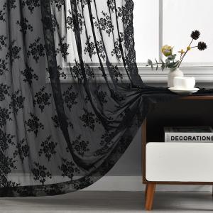 Kotile Black Lace Curtains 96 Inch Length, Vintage Rusitc Floral Sheer Lace Drapes, Gothic Black Sheer Curtains for Living Room, Rod Pocket Window Curtain Panels, 52 x 96 Inch, 2 Panels